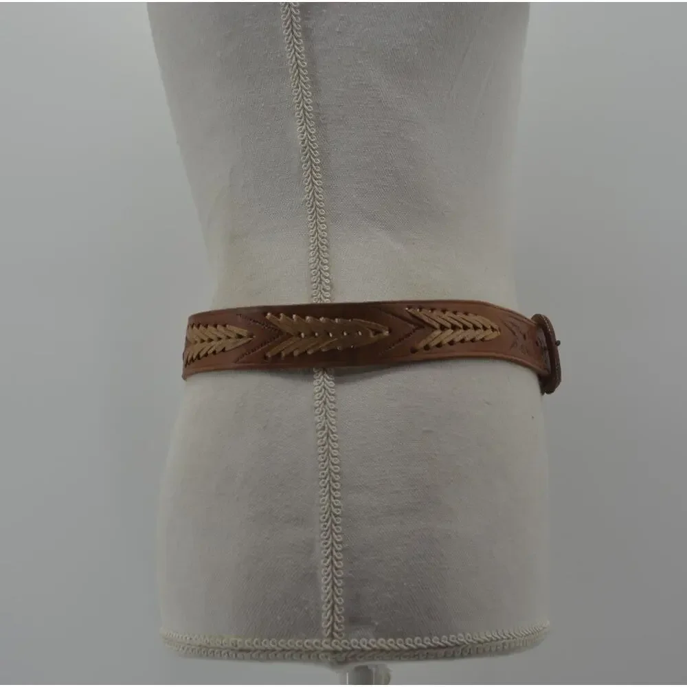 Western Brown Leather Belt Tooled Cowgirl Sz Small Festival